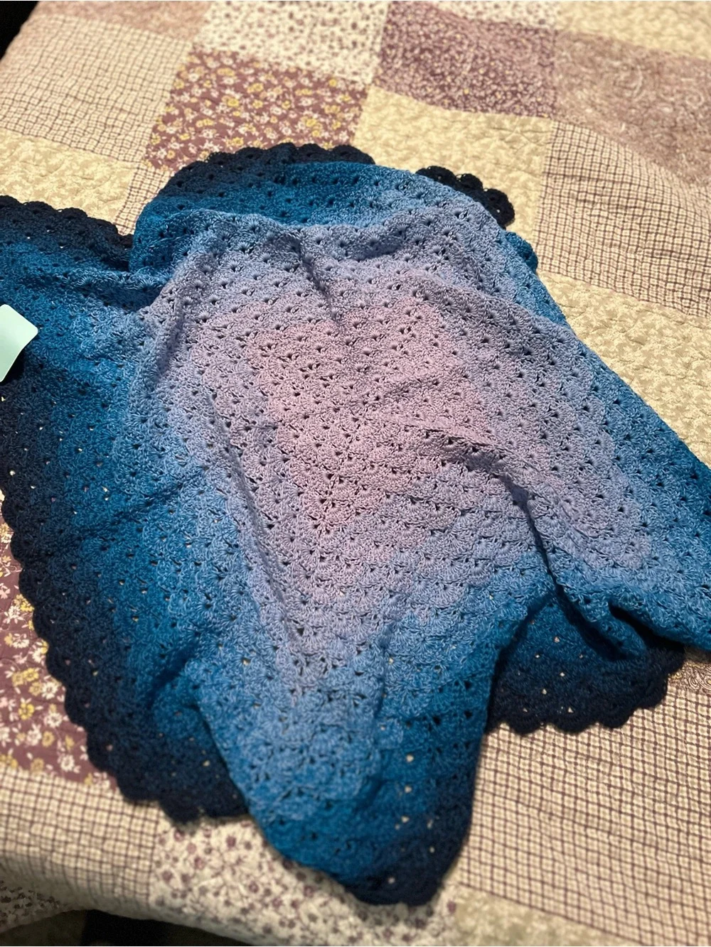 Gradient Blue Crochet Throw Blanket - Soft Ombre Blue Knit